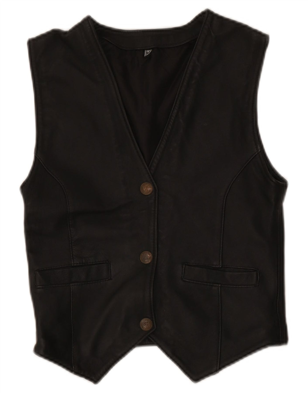 Gilet in pelle da donna vintage UK 12 medio nero