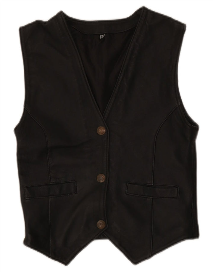 Gilet in pelle da donna vintage UK 12 medio nero