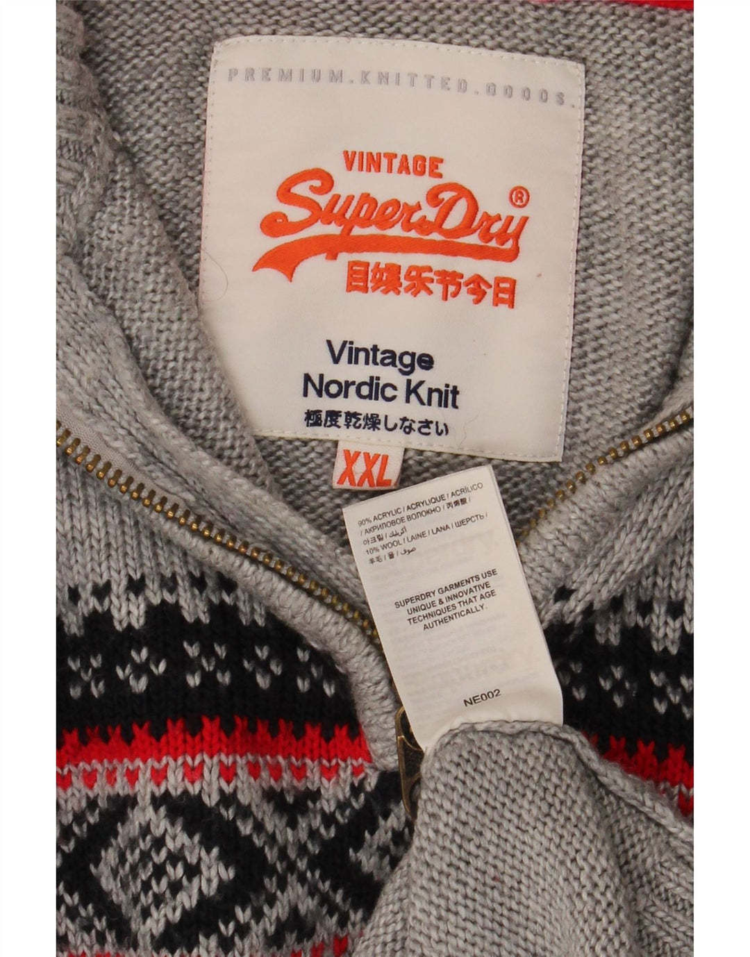 Maglione da uomo con collo con zip Superdry 2XL Acrilico Fair Isle grigio