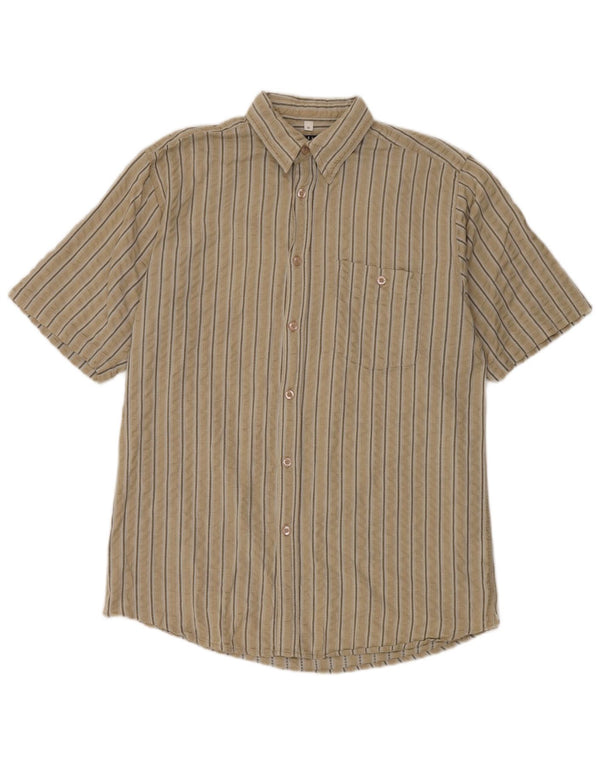 Angelo Litrico Camicia Uomo Manica Corta Cotone Rigato Beige Medio