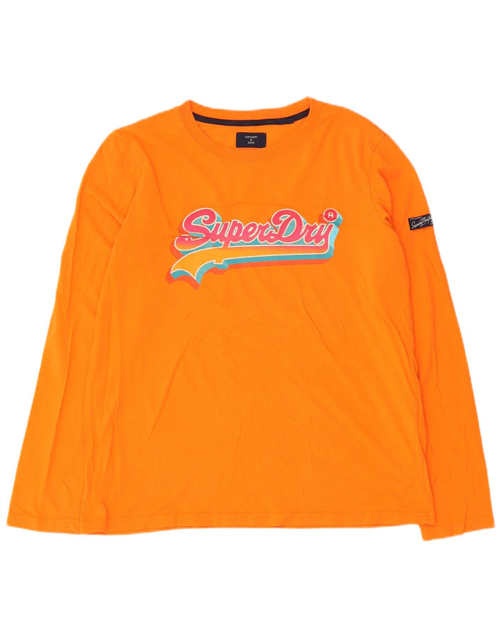 Top grafico da donna Superdry manica lunga UK 12 cotone arancione medio