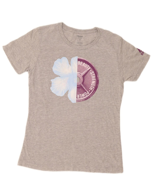 T-shirt grafica da donna Reebok Top UK 12 cotone chiazzato grigio medio