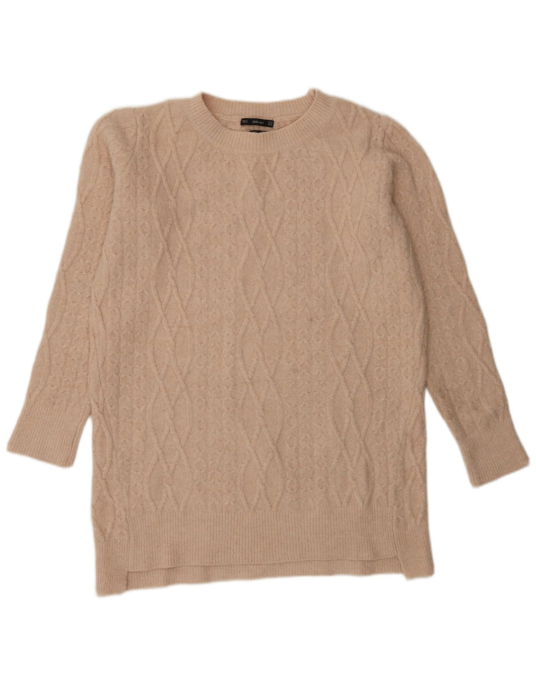 Maglione girocollo girocollo lungo da donna Zara UK 14 Beige medio