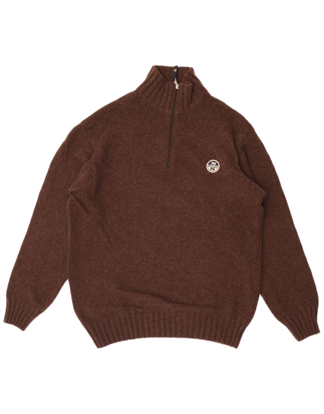 Maglione da uomo North Sails con zip e collo grande in lana marrone