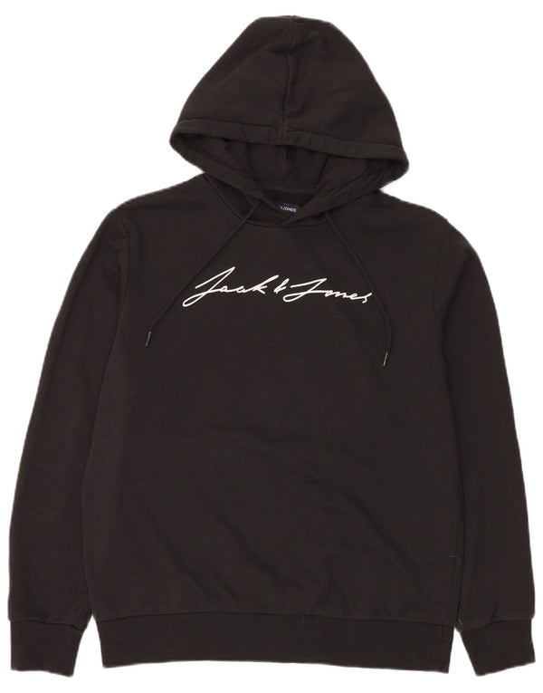 Jack & Jones Felpa con cappuccio grafica da uomo grande in cotone nero