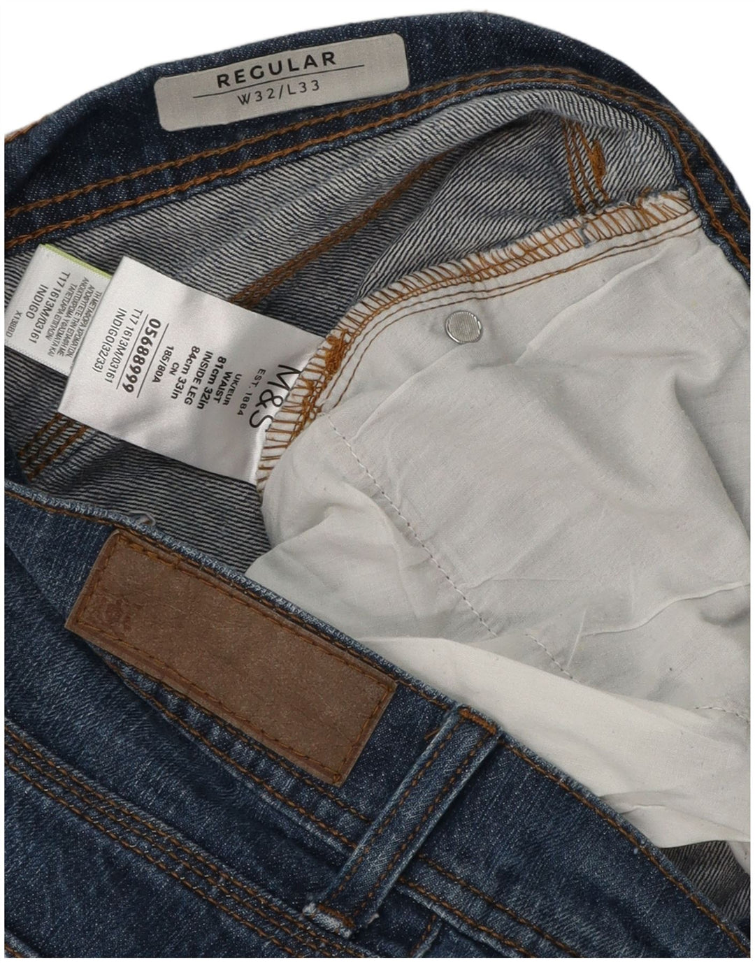 Jeans dritti regolari da uomo Marks & Spencer W32 L33 cotone blu