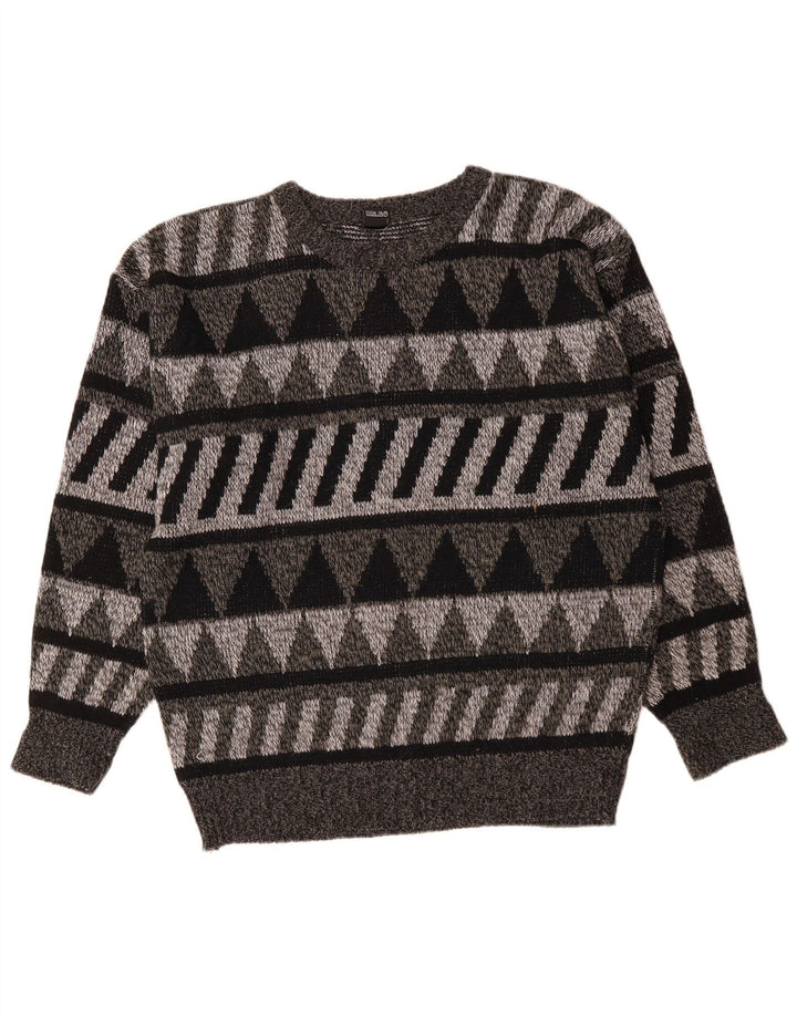 Maglione vintage da uomo girocollo IT 52 grande grigio geometrico