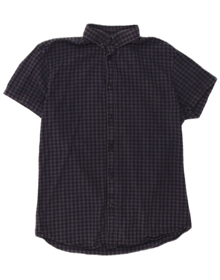 Jack & Jones Camicia da uomo a maniche corte vestibilità regolare piccola a quadretti blu navy