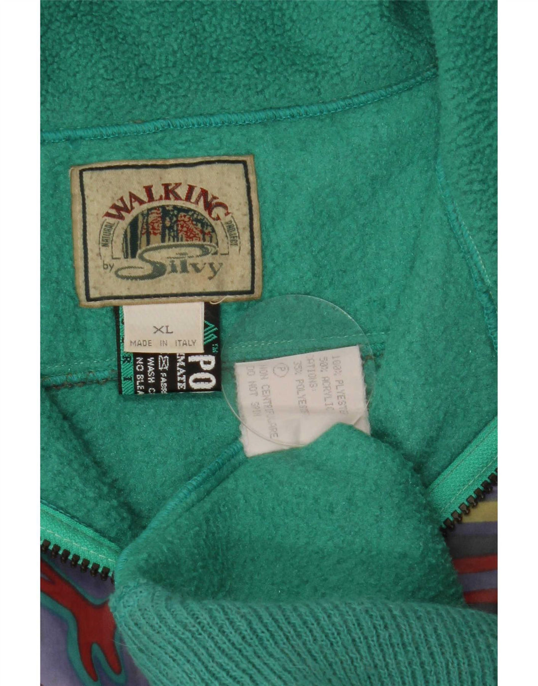Maglione in pile da uomo Silvy con zip e collo XL verde geometrico in poliestere