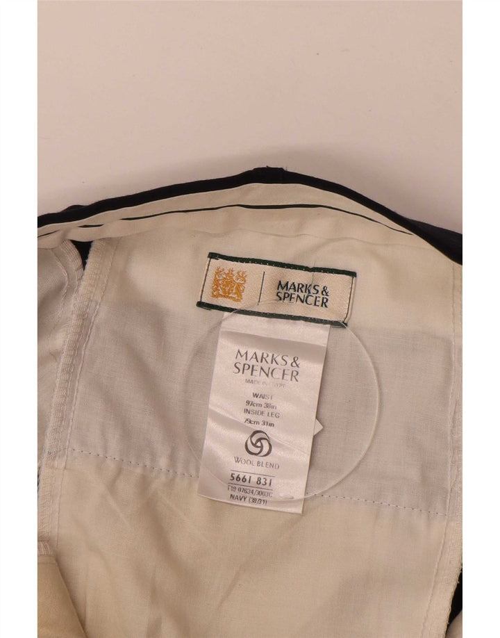 Pantaloni da abito con pegging da uomo Marks & Spencer W38 L31 poliestere blu navy
