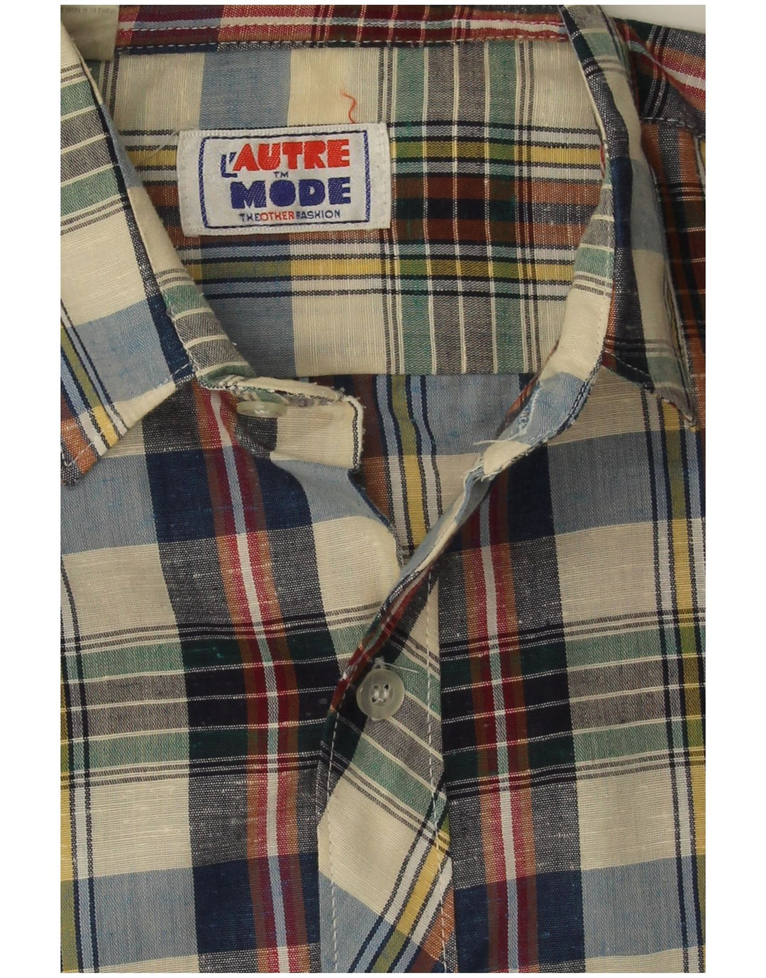 Camicia vintage da uomo a maniche corte scozzese medio multicolore