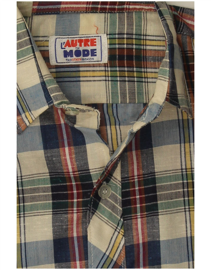 Camicia vintage da uomo a maniche corte scozzese medio multicolore