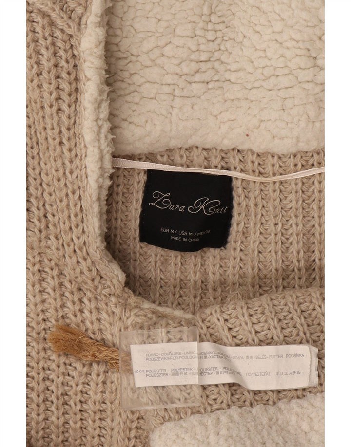 Maglione cardigan con cappuccio da donna Zara UK 14 Poliestere beige medio