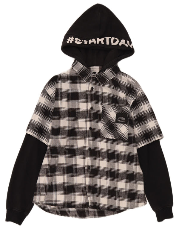 Camicia Zara da ragazzo in flanella con cappuccio grafica 13-14 anni in cotone a quadri neri