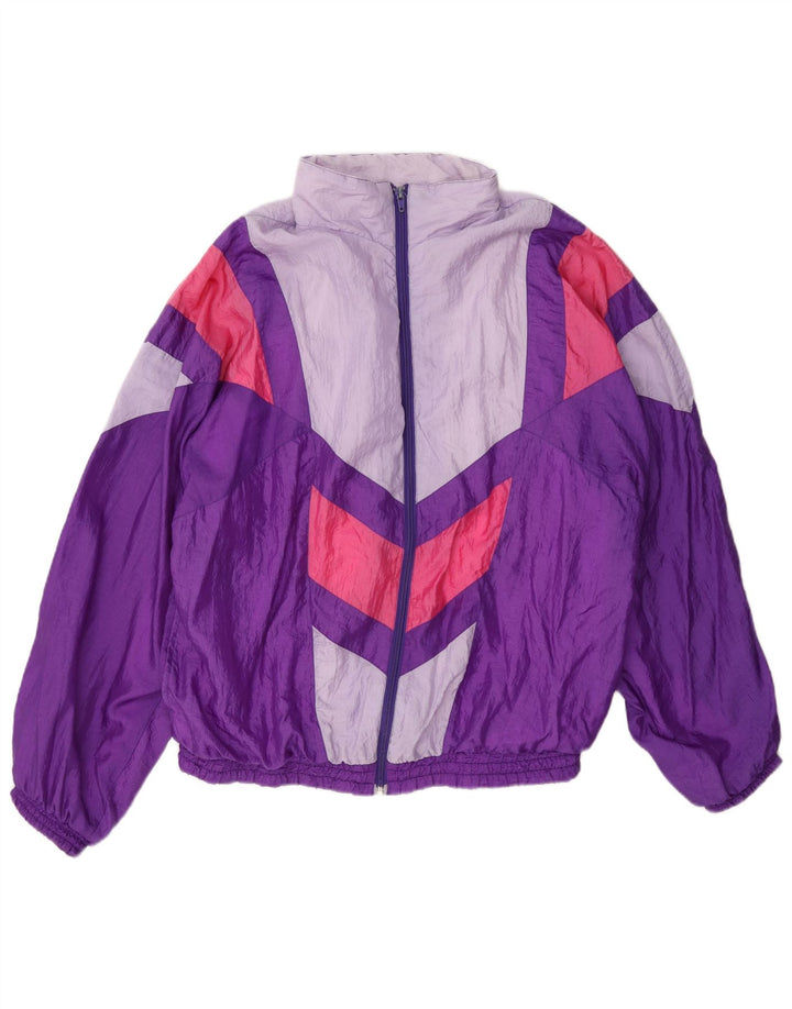 Giacca da ginnastica vintage da donna UK 16 grande color block viola