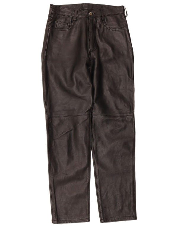 Pantaloni dritti in pelle da donna vintage UK 14 grandi W30 L30 neri