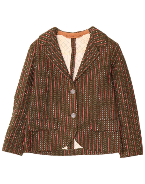 Giacca blazer vintage da donna a 2 bottoni UK 8 piccola a righe kaki