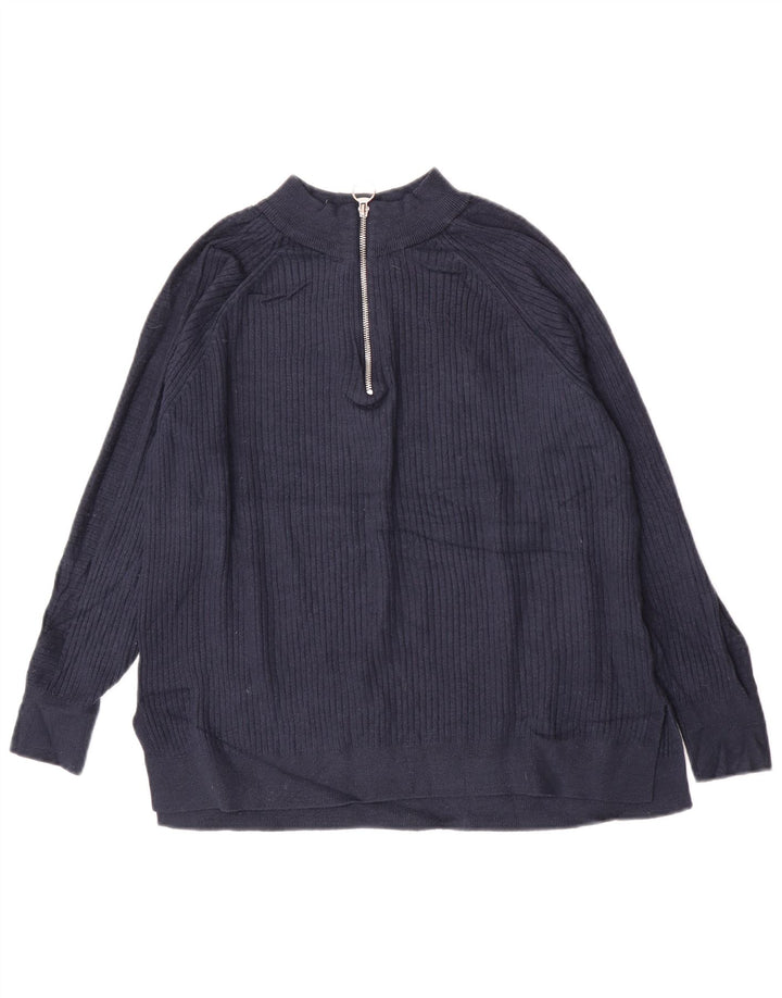 Maglione da donna Marks & Spencer con zip e collo UK 16 grande blu navy