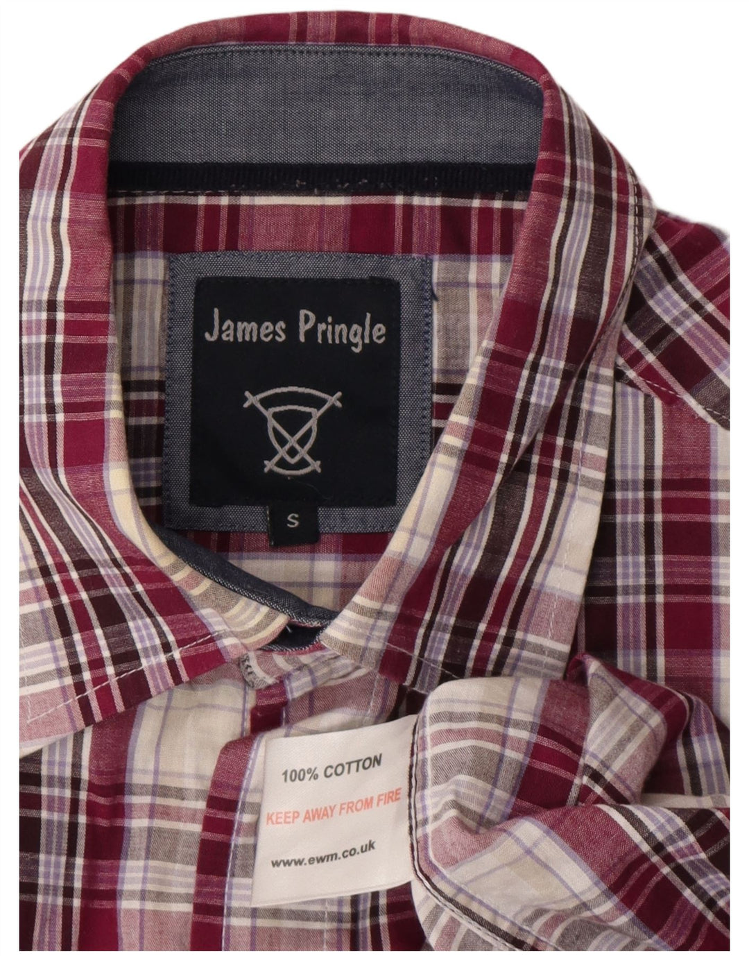 Camicia a maniche corte da uomo James Pringle in cotone a quadri viola piccolo