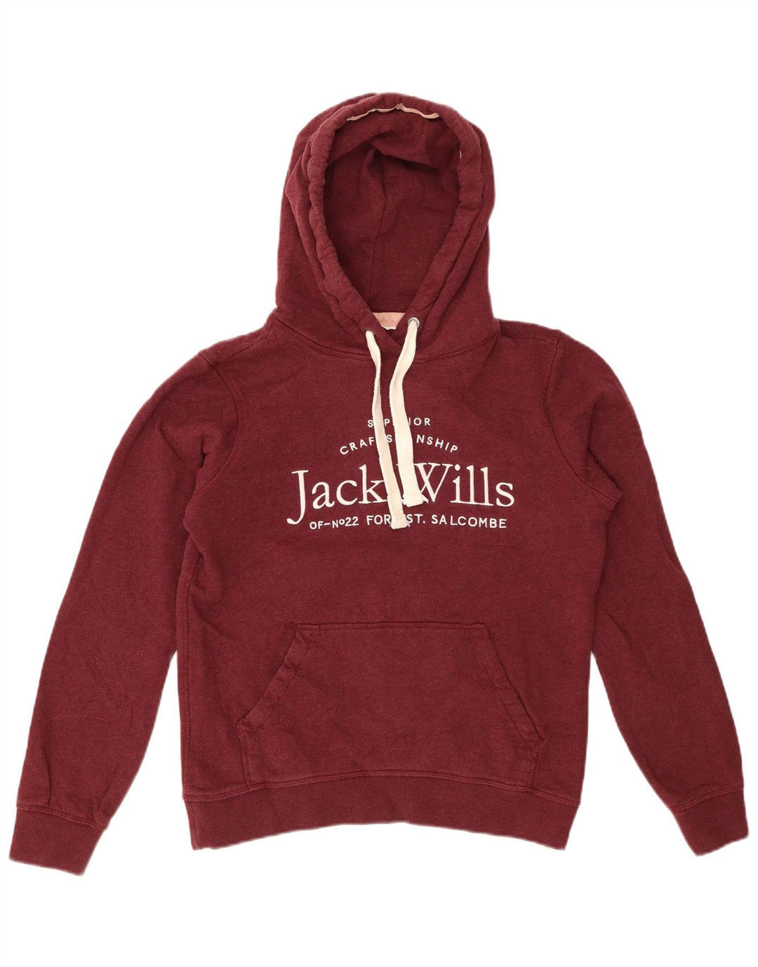 Maglione con cappuccio grafico da donna Jack Wills UK 8 piccolo cotone bordeaux