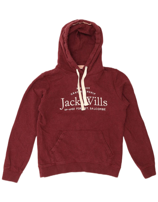 Maglione con cappuccio grafico da donna Jack Wills UK 8 piccolo cotone bordeaux