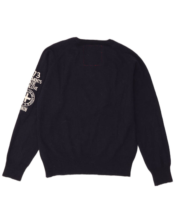 Zu Elements Maglione da uomo con scollo a V grafico XL Lana geometrica blu navy