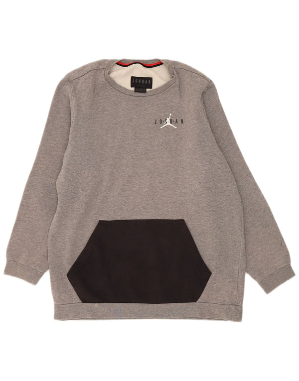 Felpa con grafica Jordan da uomo, grande, in cotone color block grigio