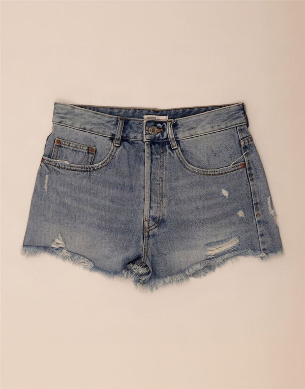 Pantaloncini in denim invecchiato a vita alta Trafaluc da donna Zara EU 36 XS W26 Blu