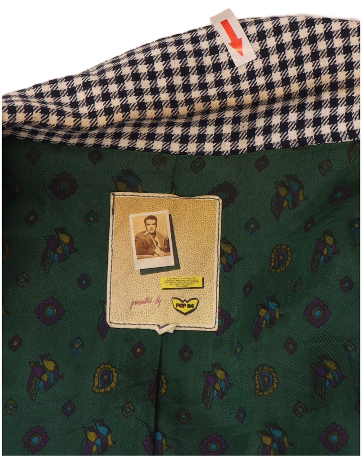 POP 84 Giacca blazer da uomo a 1 bottone UK 40 Large in lana a quadretti blu navy