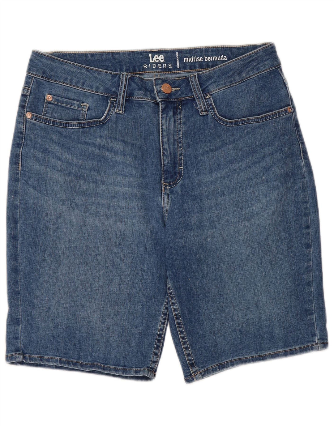 Pantaloncini di jeans Bermuda a vita media da donna LEE Riders US 10 Large W30 Blu