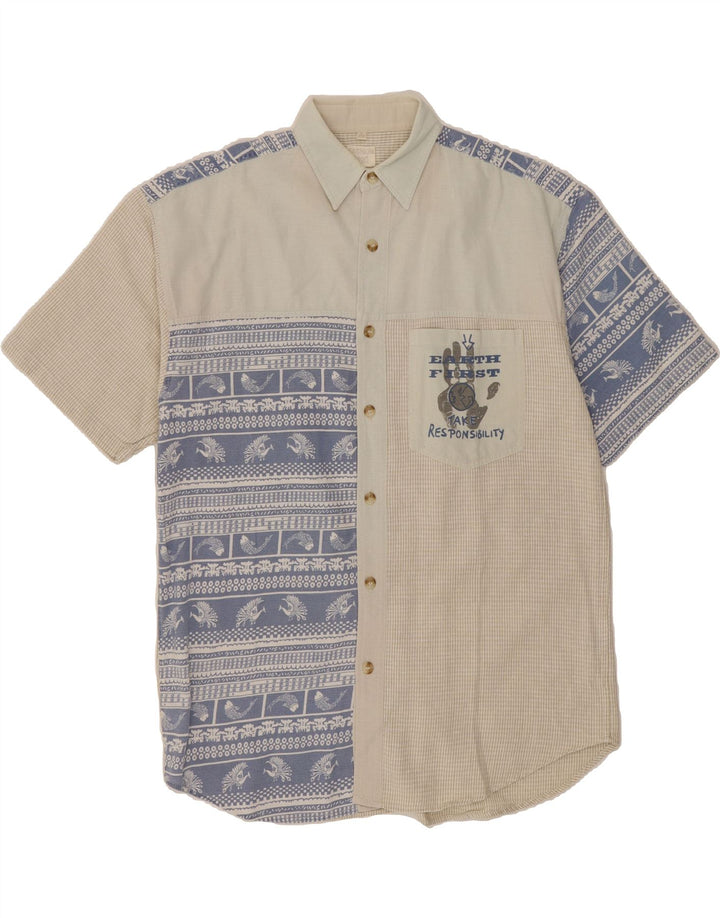 C&A Mens Abstract Pattern Short Sleeve Shirt Size 41/42 Large Beige Cotton Vintage C&A and Second-Hand C&A from Messina Hembry 