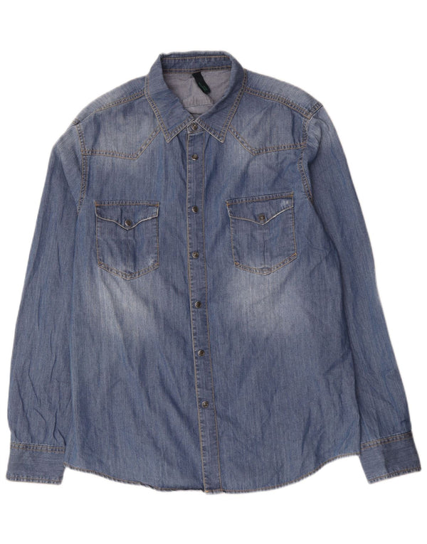 Camicia di jeans da uomo BENETTON XL in cotone blu