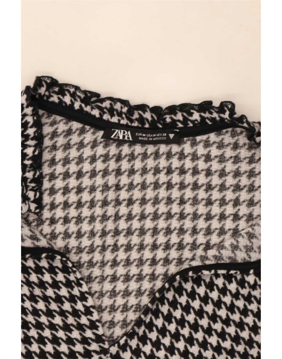 Abito a trapezio a maniche lunghe da donna Zara UK 14 medio pied de poule nero