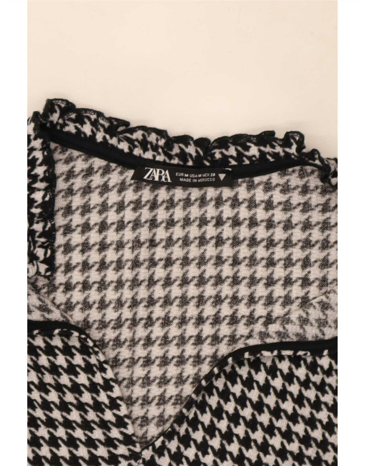 Abito a trapezio a maniche lunghe da donna Zara UK 14 medio pied de poule nero