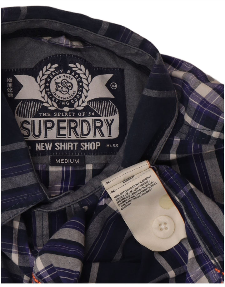 Camicia a maniche corte da uomo Superdry in cotone a quadri blu navy medio