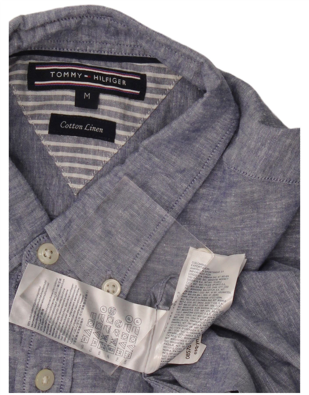 TOMMY HILFIGER Camicia a maniche corte da uomo in cotone screziato blu medio
