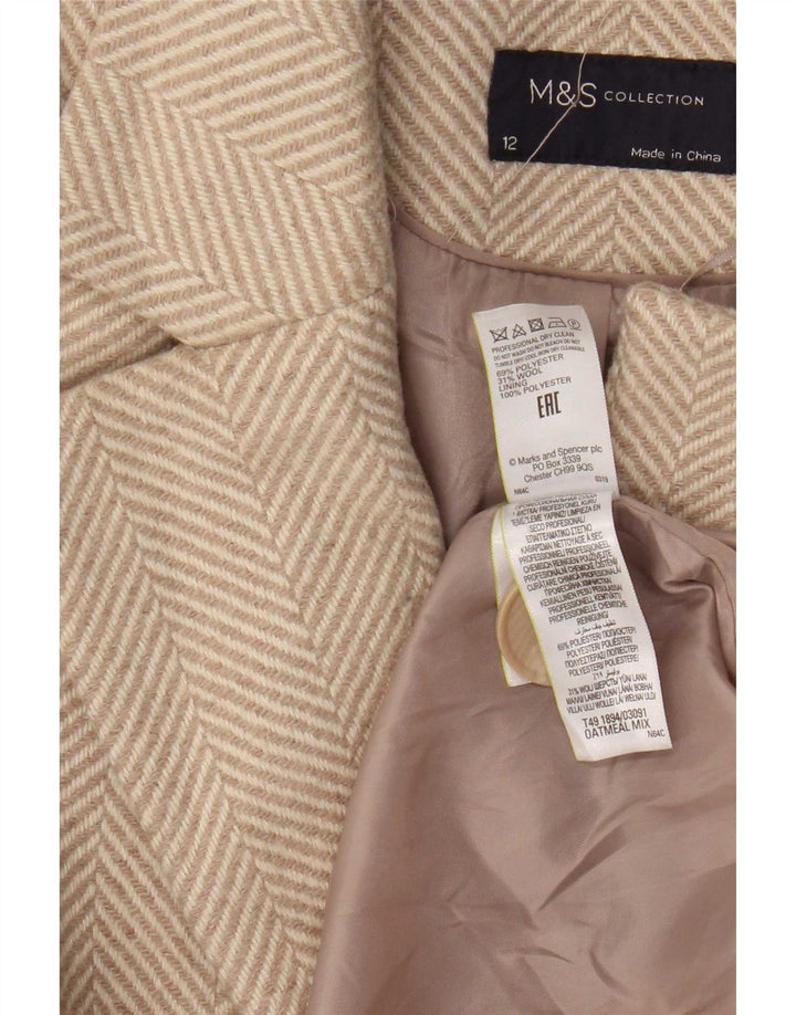 Cappotto da donna Marks & Spencer UK 12 Poliestere a spina di pesce beige medio