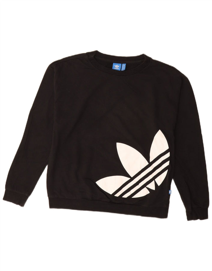 Felpa grafica da donna ADIDAS maglione UK 12 cotone nero medio