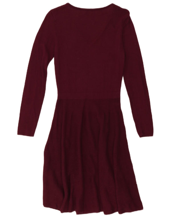 Abito maglione a maniche lunghe da donna Oasis UK 8 piccolo in cotone bordeaux