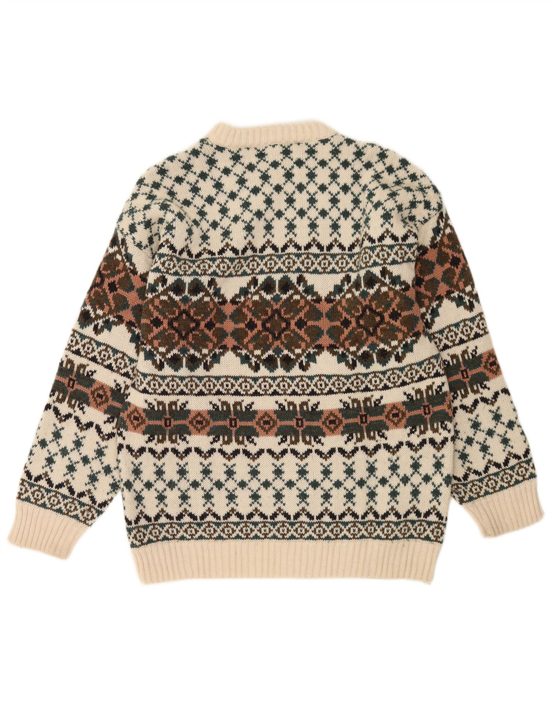 Maglione maglione girocollo da uomo vintage IT 50 lana Fair Isle bianca media