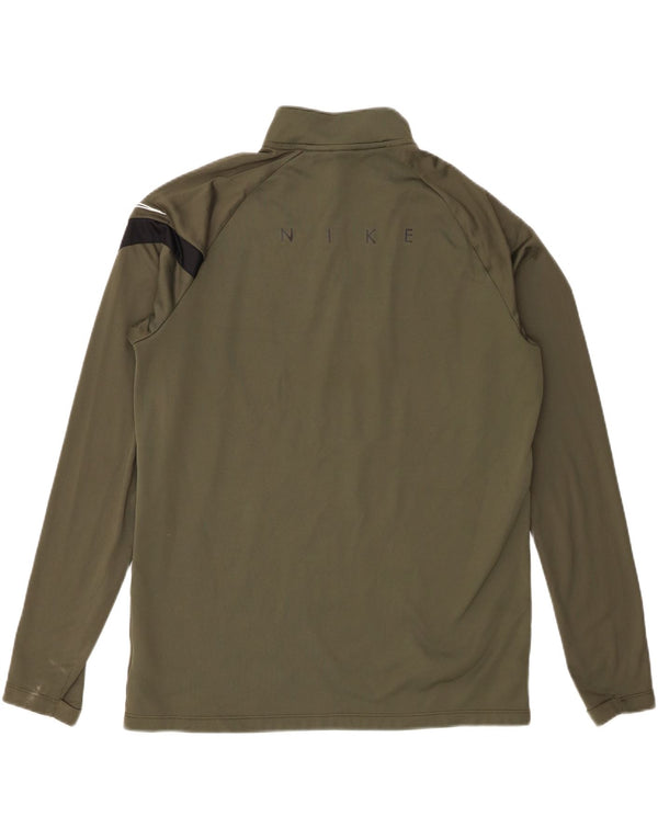 Nike Uomo Dri Fit Zip Neck Pullover Tuta Top Large Poliestere kaki
