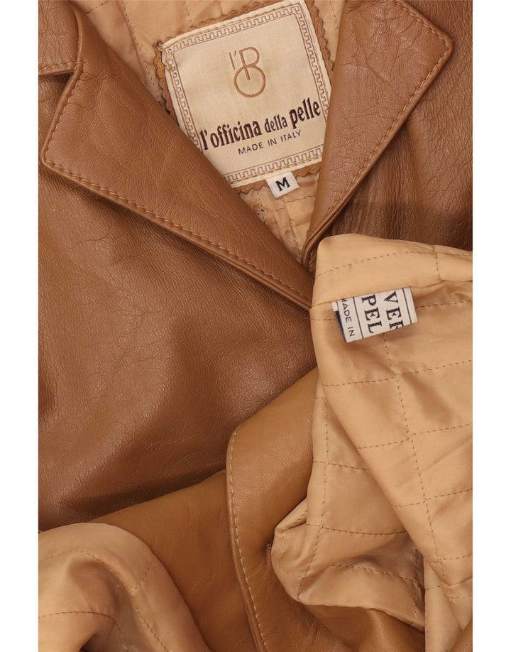 Cappotto in pelle vintage da donna UK 12 marrone medio classico