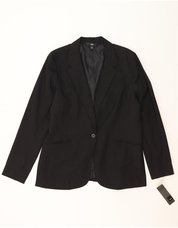 MOSSIMO Womens 1 Button Blazer Jacket UK 20 2XL Black Polyester Vintage Mossimo and Second-Hand Mossimo from Messina Hembry 