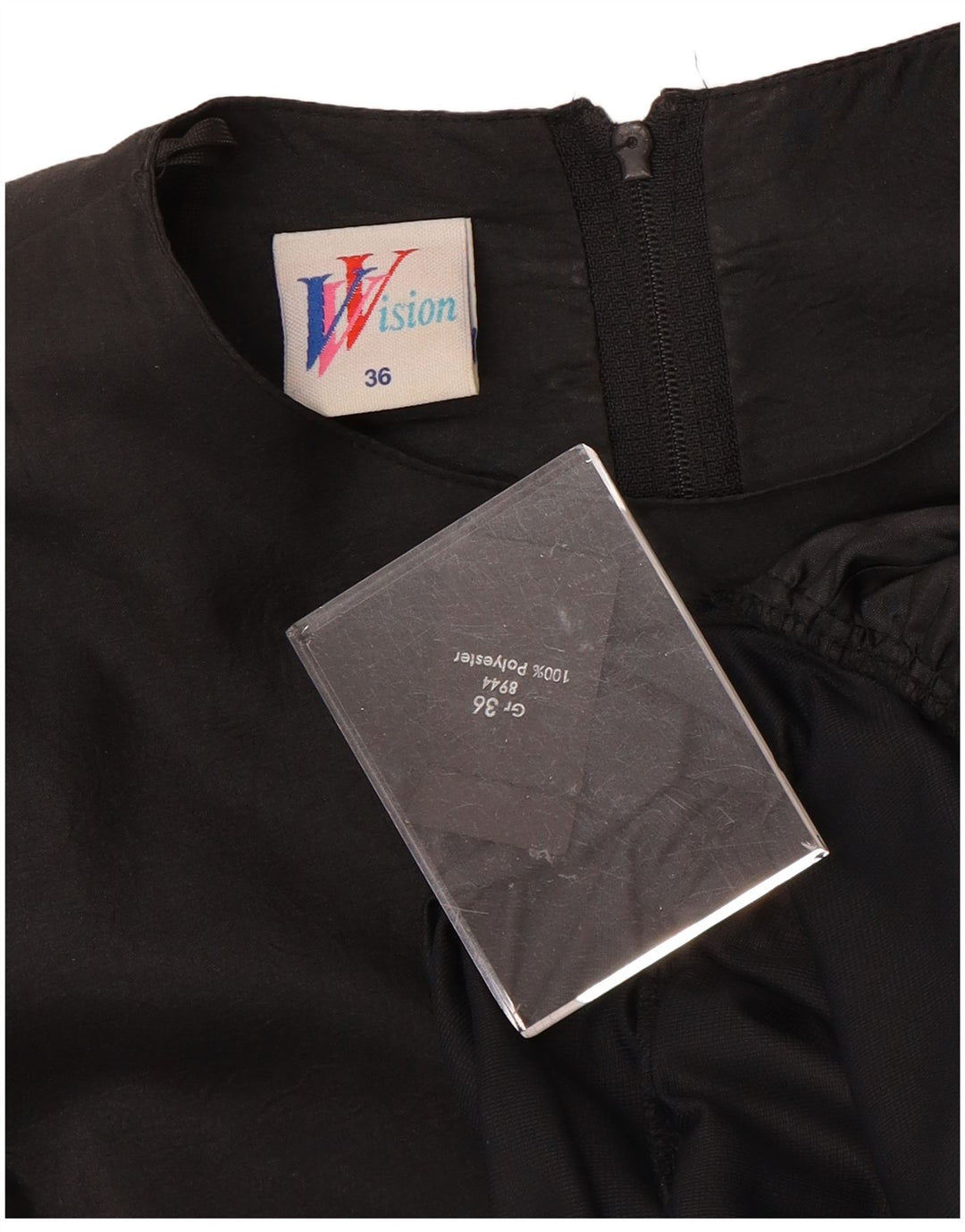 Abito a strati a maniche lunghe da donna VINTAGE EU 36 piccolo poliestere nero