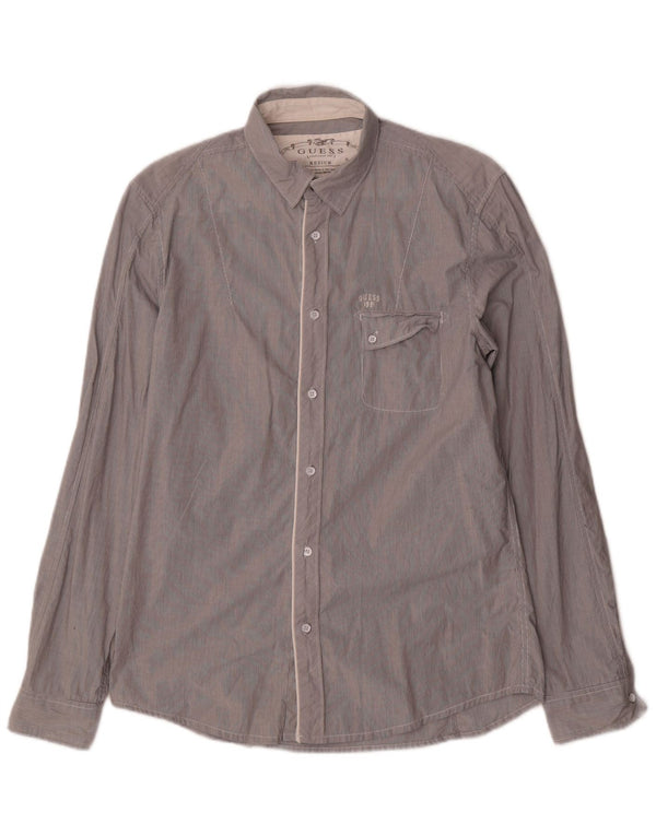 Camicia Guess Uomo Cotone Rigato Grigio Medio