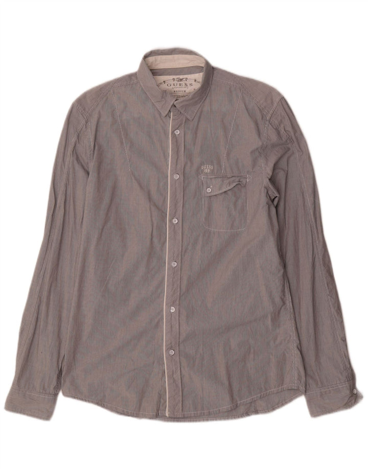 Camicia Guess Uomo Cotone Rigato Grigio Medio