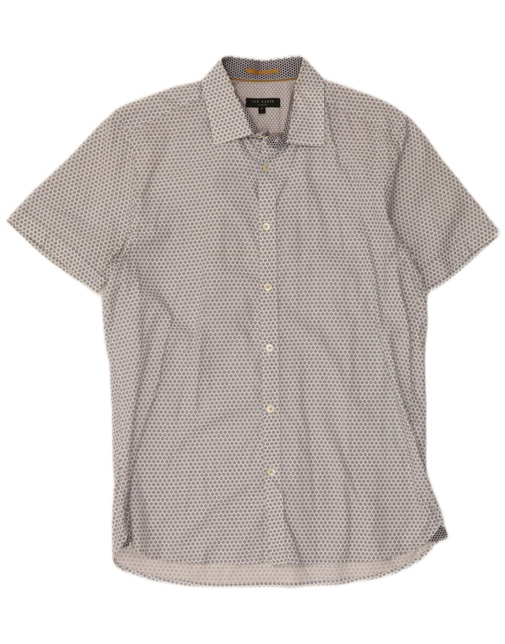 Ted Baker Camicia a maniche corte da uomo Taglia 3 Cotone geometrico bianco medio