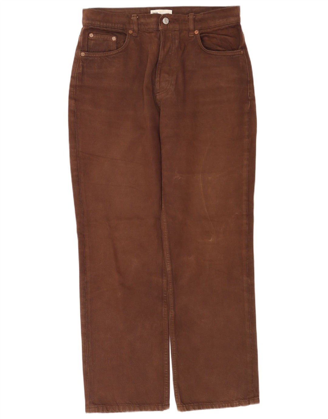 Jeans dritti a vita alta da donna Zara EU 40 medio W30 L28 marrone