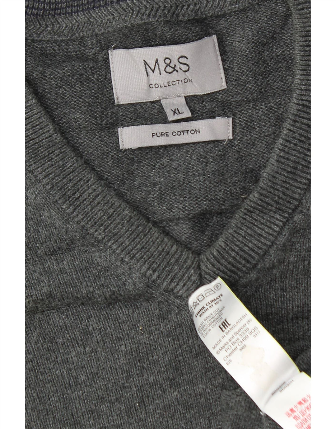 Maglione da uomo con scollo a V Marks & Spencer XL in cotone grigio