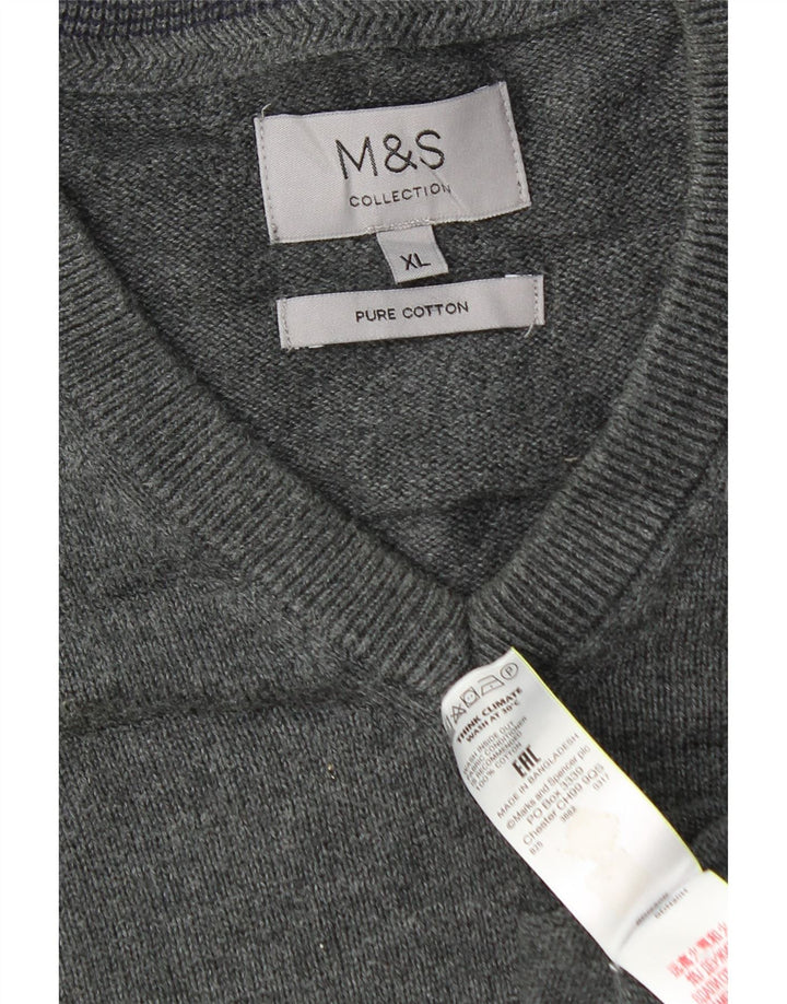 Maglione da uomo con scollo a V Marks & Spencer XL in cotone grigio
